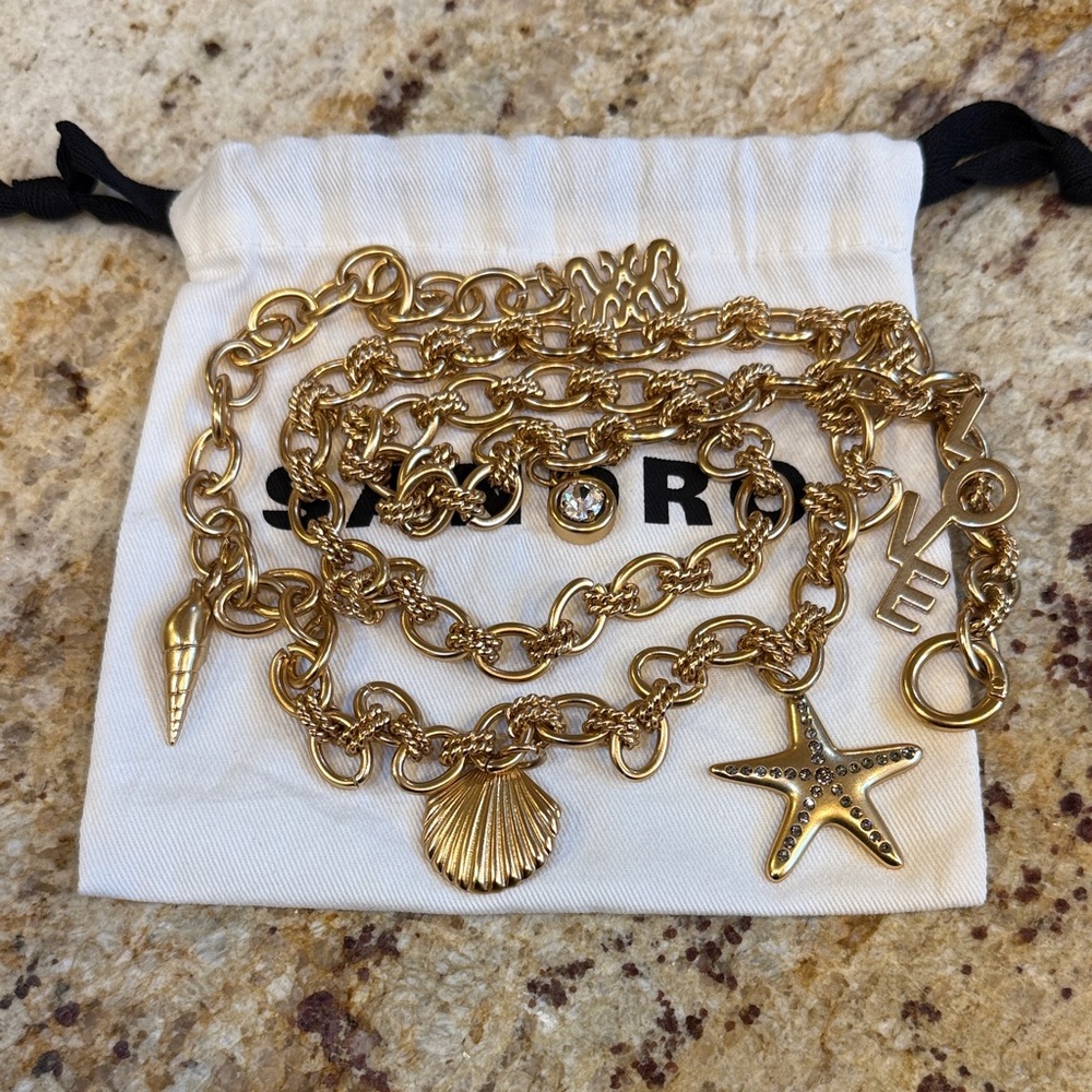 Sandro Gold Charm Chain Belt with Shell & Starfish Charms